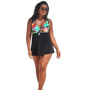 Swimsuits for All Women's Tie Front V-Neck Swimdress (Plus Sizes Available) - 1 of 4