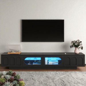TV Stand with Fluted Glass Doors for TVs Up to 95, Media Console with Arched Doors and APP LED Light for Living Room - 1 of 4