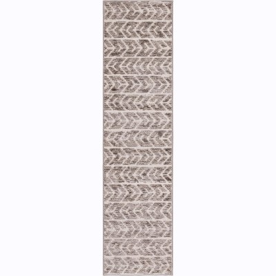 Ivory and Brown Synthetic Outdoor Runner Rug 2' x 8' - Easy Care and Reversible