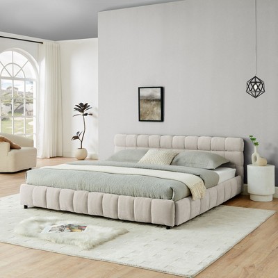 Sapphtopaz King Size Chenille Upholstered Solid Bed Frame, with Headboard & Storage Drawer for Spacious Master Bedrooms, Adults