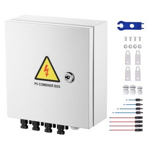VEVOR PV Combiner Box, 4 String, Solar Combiner Box with 15A Rated Current Fuse 63A Circuit Breaker Lightning Arrester and Solar Connector, White - 1 of 4
