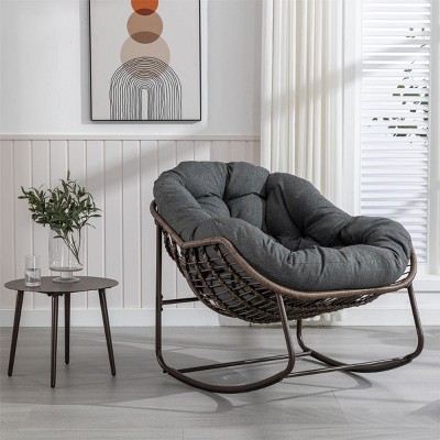 Rattan Reclining Rocking Chair,Patio Rocking Chair With Cushions Living Room-Cuddlewood