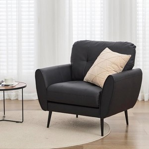 TYBOATLE Blue Leather Accent Chair, Tufted Mid-Century Armchair for Salon, Office, Living Room - 1 of 4