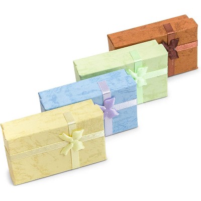 12 Pack 4 Colors Jewelry Gift Boxes with Lids and Ribbon Bows for Display Rings, Earrings, Necklaces and Bracelets