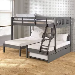 Full Over Double Twin Bed Loft Bunk with Twin Trundle Bed Dark Gray Finish - Donco Kids