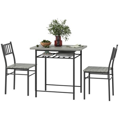 Gray Steel Frame Small Dining Table Set with Storage Rack