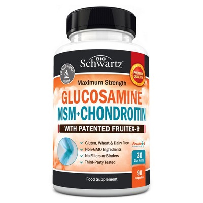 Glucosamine MSM + Chondroitin, Maximum Strength Supplement with Collagen Peptides for Joint Mobility and Flexibility, Bioschwartz, 90ct