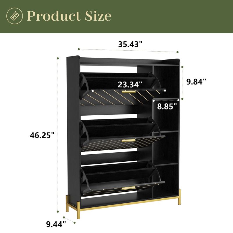 Modern Shoe Cabinet with 3 Flip Drawers & Open Shelves, Wood Freestanding Shoe Organizer 4M - ModernLuxe, 3 of 9