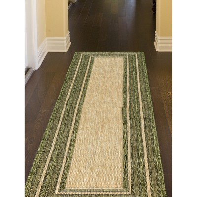 Green and Beige Flat Woven Indoor/Outdoor Runner Rug
