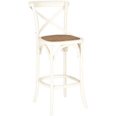 Franklin 44" Antique White Wood Bar Stool with Rattan Seat