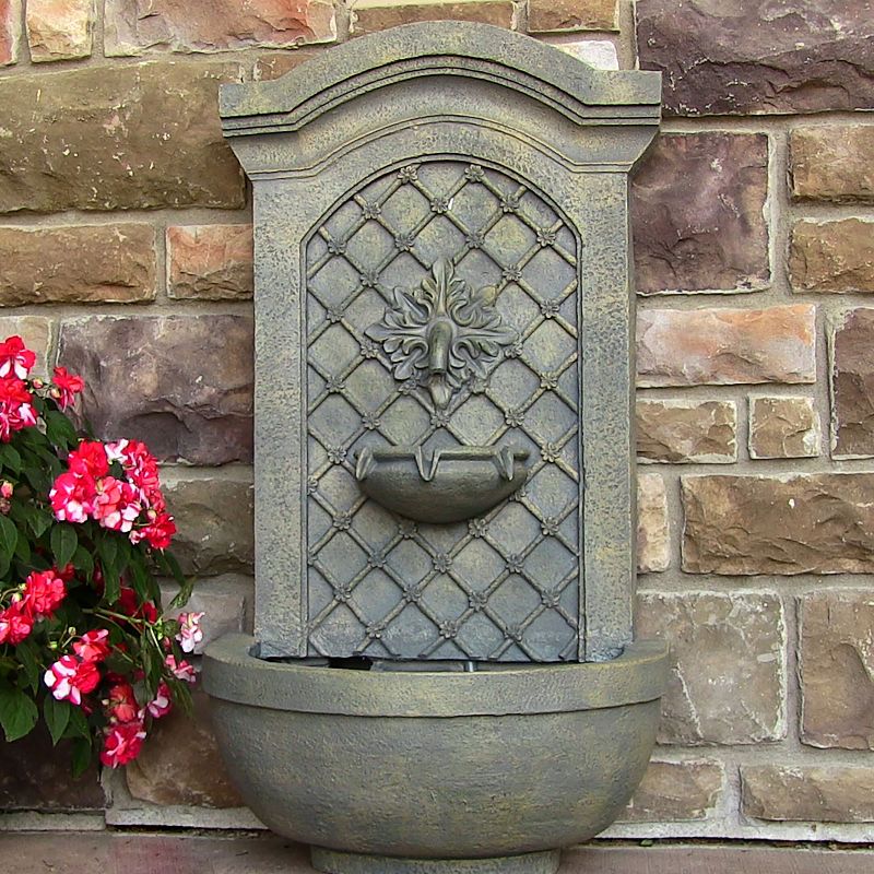 Sunnydaze 31"H Solar-Powered with Battery Pack Polystone Rosette Leaf Outdoor Wall-Mount Fountain, 4 of 7