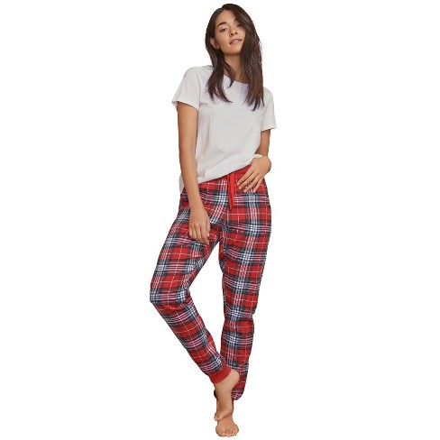 Ellos Women's Plus Size Plaid Flannel Sleep Pants, L - Red Tartan