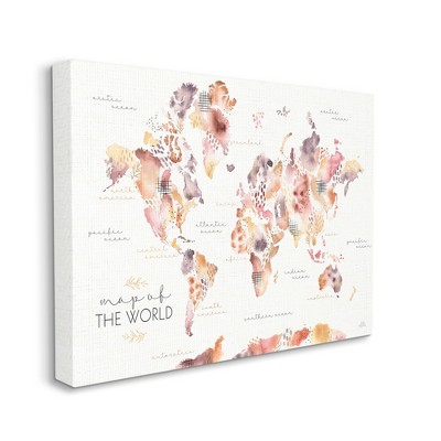 Stupell Industries Abstract Floral World Map Watercolor Pink 