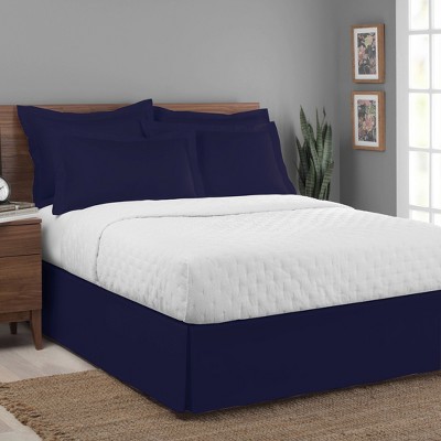 California King Classic Tailored Bed Skirt Navy - Luxury Hotel: Polyester, Plain Weave, Machine Washable