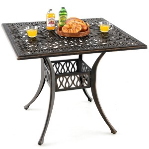 Tangkula 35.4 Inches Outdoor Dining Table All-Weather Cast Aluminum Table with 2.2" Umbrella Hole 4 Person Square Dining Table - 1 of 4