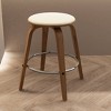 LeisureMod Wooden Counter Stool Round Seat Leather Upholstery and Iron Pelya Collection - 2 of 4
