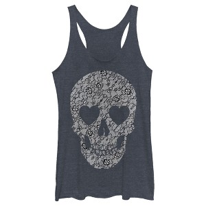 Women's Lost Gods Lace Print Heart Skull Racerback Tank Top - 1 of 4