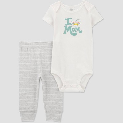 Image of Carter's Just One You®️ Baby 2pc Family Love I Love Mom Top & Bottom Set - Gray/Blue/White 12M