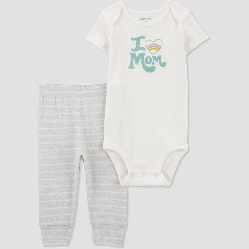 Carter's Just One You®️ Baby 2pc Family Love I Love Mom Top & Bottom Set - Gray/Blue/White, 1 of 5