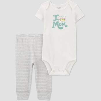 Carter's Just One You®️ Baby 2pc Family Love I Love Mom Top & Bottom Set - Gray/Blue/White