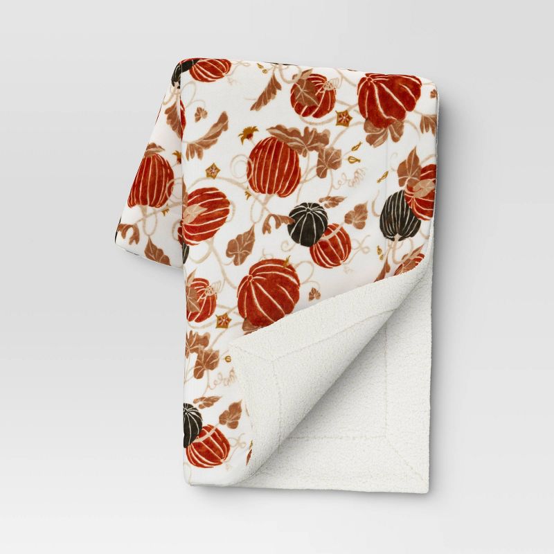 Pumpkin Printed Plush with Shearling Reverse Throw Blanket - Threshold™, 1 of 10