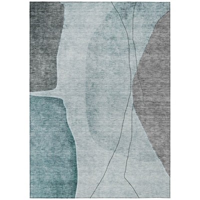 Teal Blue Aqua And Gray Abstract Washable Indoor Outdoor Area Rug