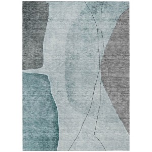 Teal Blue Aqua And Gray Abstract Washable Indoor Outdoor Area Rug - 1 of 4