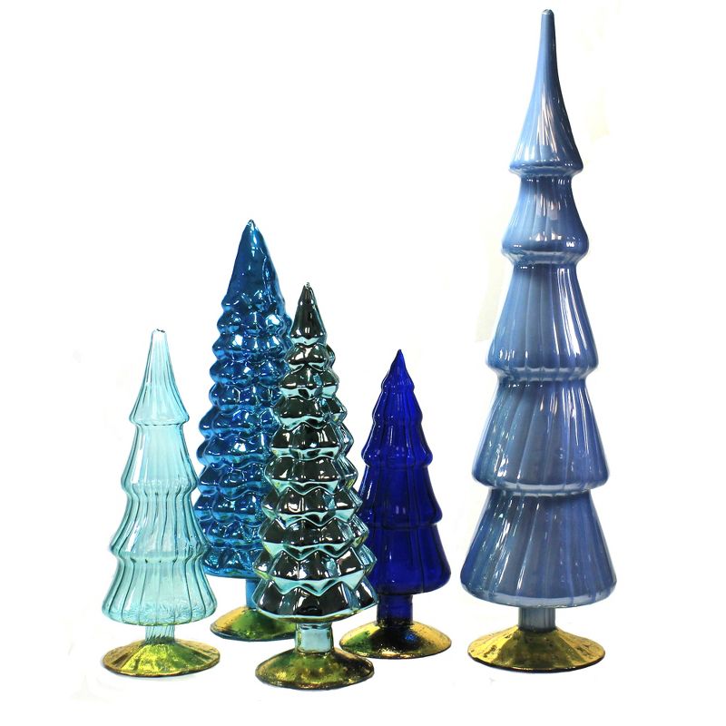 Cody Foster 17.0 Inch Blue Hued Glass Trees Set / 5 Christmas July 4Th Village Decorate Decor Tree Sculptures, 3 of 4