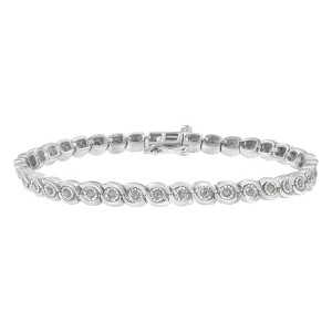 1.0 Carat Diamond Spiraling Bezel Link Sterling Silver Bracelet 7.25" - 1 of 4