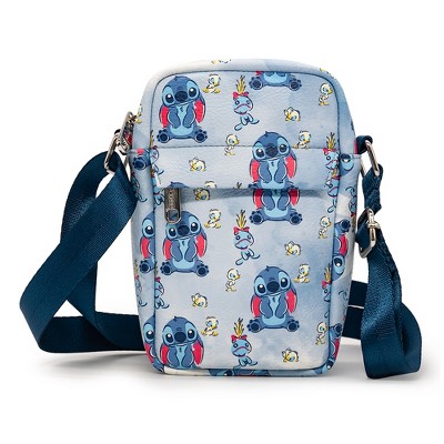 Disney Bag, Crossbody, Lilo and Stitch, Stitch Scrump and Ducks Collage, Blue, Vegan Leather