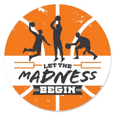 Big Dot of Happiness Basketball - Let the Madness Begin - College Basketball Party Circle Sticker Labels - 24 Count