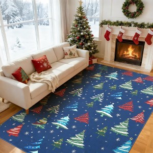 Runner Rug,Washable Rug for Home Decor, Indoor Non Slip Carpet,Soft Low Pile Christmas Rugs with Xmas Tree Motif for Entryway,Living Room,Bedroom - 1 of 4