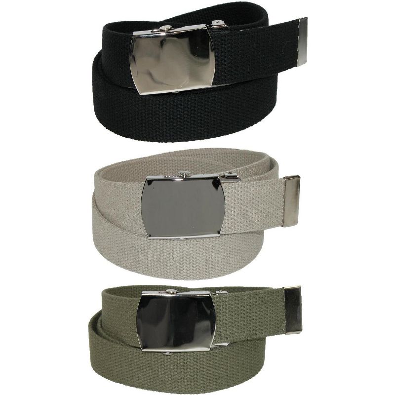 CTM Big & Tall Cotton Belt with Nickel Buckle (Pack of 3 Colors), 1 of 2