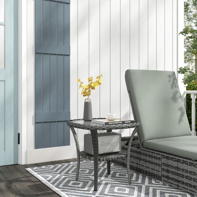 Maggift Patio Side Table, 2-Tier Outdoor Coffee Table, Patio Furniture for Drinks, Dining, Games, Storage, Gray, 28.5"*16.25"*16.25"