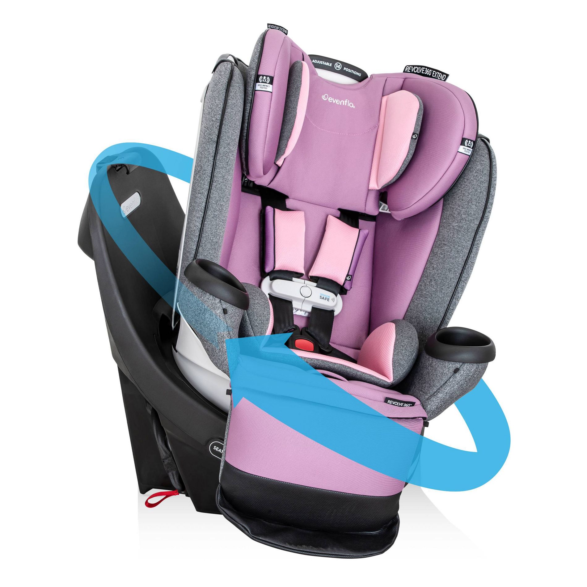 Evenflo Gold Revolve 360 Extend All-in-One Rotating Convertible Car Seat with SensorSafe- Opal Pink