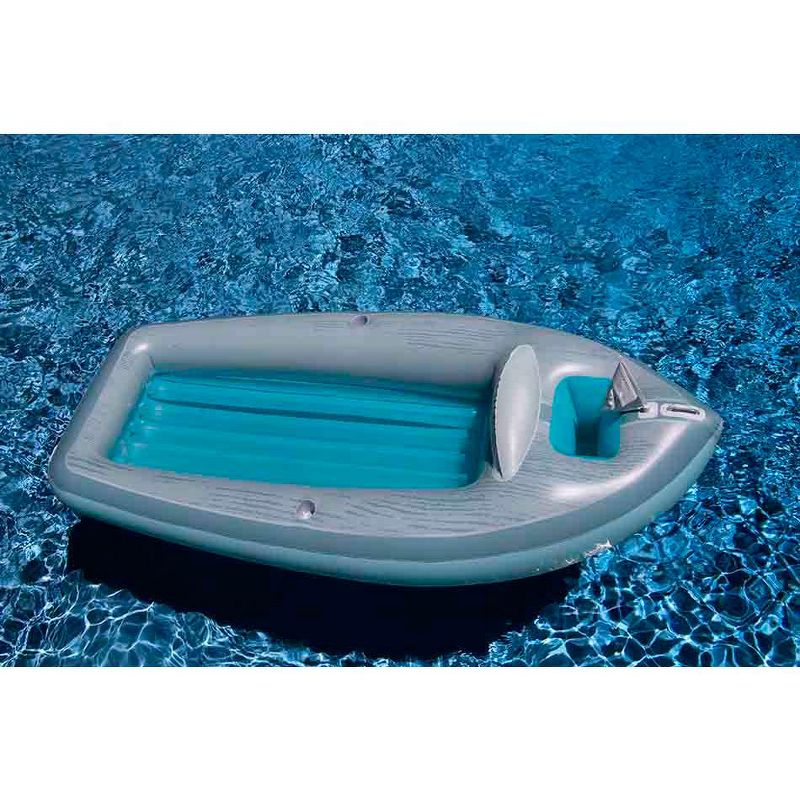 Swimline 8.75' Inflatable Classic Boat Cruiser with Cooler 1-Person Swimming Pool Float - Silver/Blue, 2 of 5