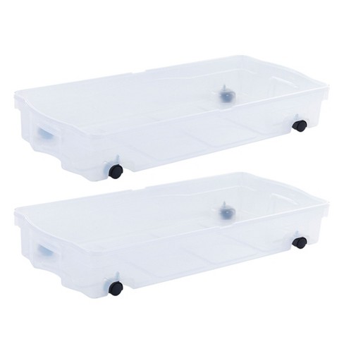 Rubbermaid RMUB170000 68 Quart Under the Bed Low Profile Storage Boxes with  Dual Hinged Lids and Easy Rolling Caster Wheels, Clear (2 Pack)