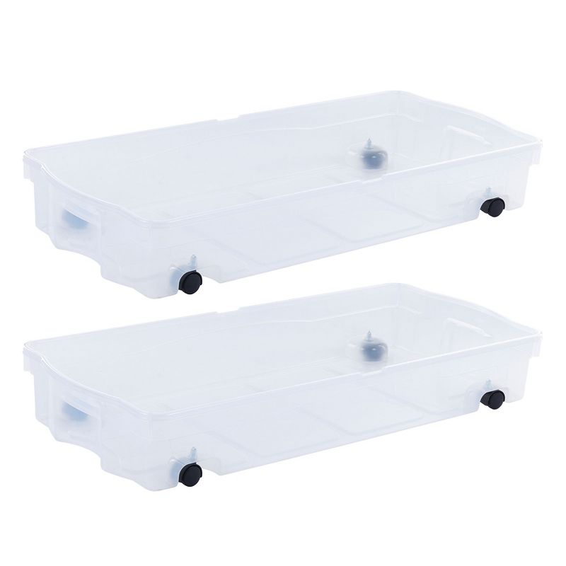 Rubbermaid RMUB170000 68 Quart Under the Bed Low Profile Storage Boxes with Dual Hinged Lids and Easy Rolling Caster Wheels, Clear (2 Pack), 1 of 7