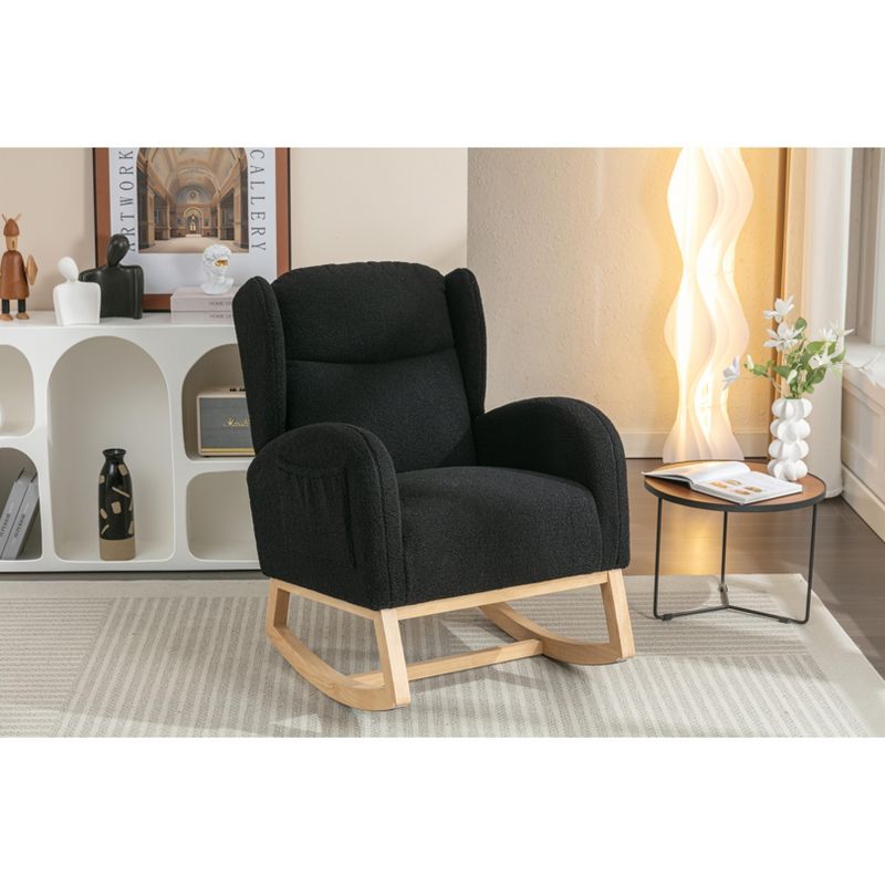 Teddy Fabric Rocking Chair, Upholstered Accent Chair With Wood Legs 4A -ModernLuxe, 5 of 11
