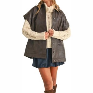 Women's Apparel- Klesis Oversized Faux Leather Vest with Pockets - 1 of 2