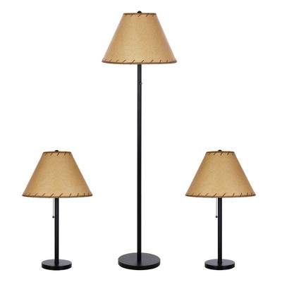 58" 3pc Table and Floor Lamp Set with Pull Chain Solid Shade (Includes LED Light Bulb) Dark Bronze - Cresswell Lighting