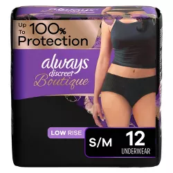 Always Discreet Boutique Low-Rise Postpartum Incontinence Underwear - Maximum Absorbency - Black - S/M - 12ct