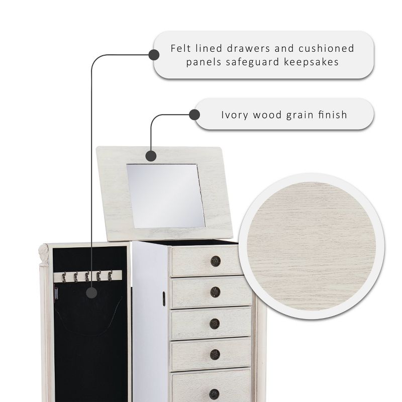 Obrecht Traditional Wood 6 Lined Drawer Jewelry Armoire Off-White - Powell, 6 of 18