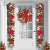 Christmas Wreath for Front Door, 24'' Artificial Christmas Wreath with Flower, Bow & Red Berries for Winter Home Office Christmas Decor - 2 of 4