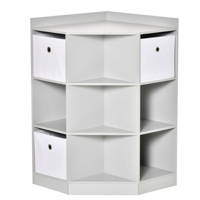 Corner Cubby Storage Unit with Four Reversible Baskets - White