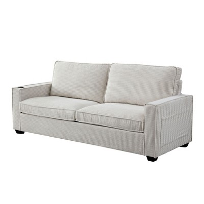 NicBex 87.4 Inch Corduroy 3-Seat Sofa with Cup Holder and Storage Bags for Living Room,Office,Apartment