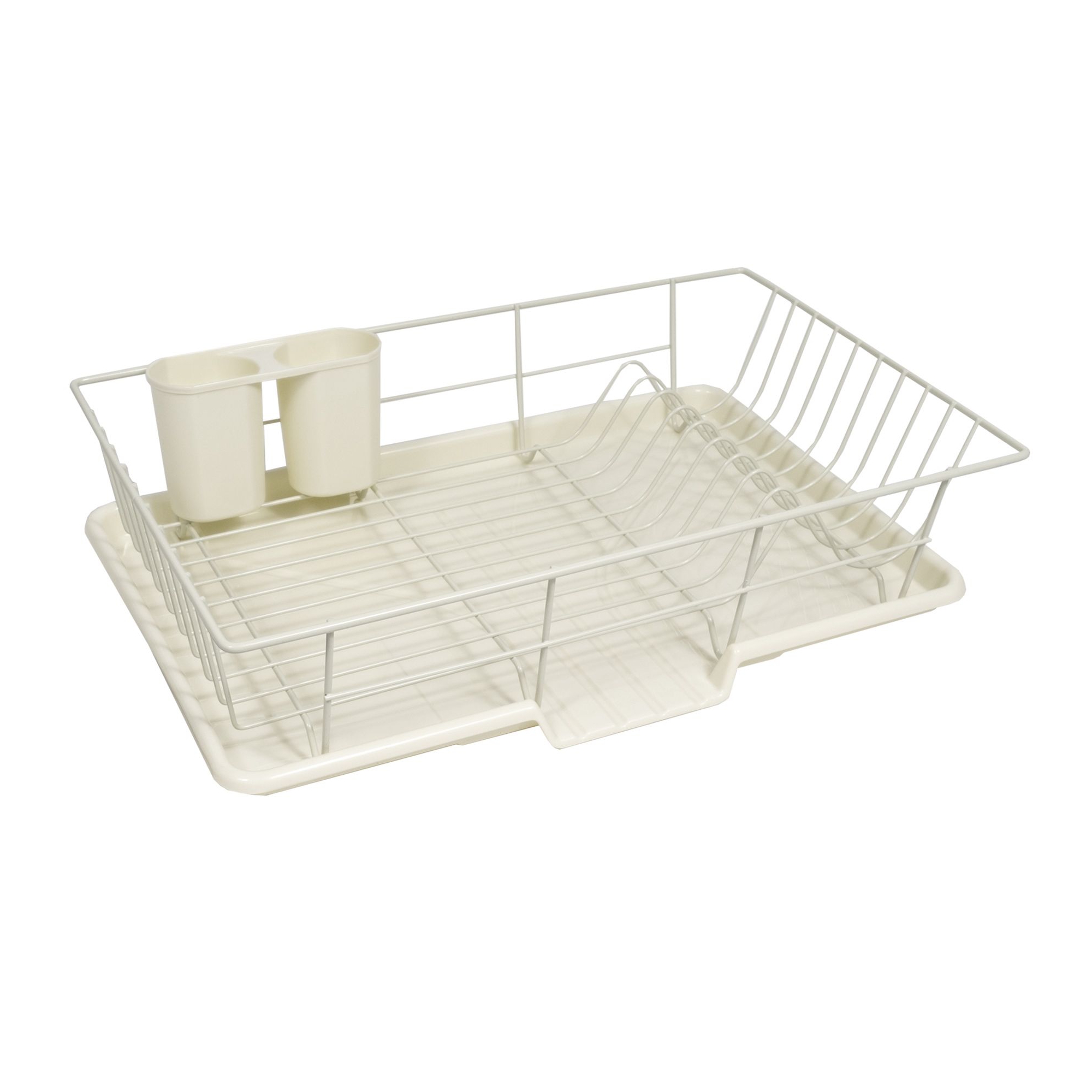 Steel 3-Piece Large Countertop Dish Drainer, Ivory
