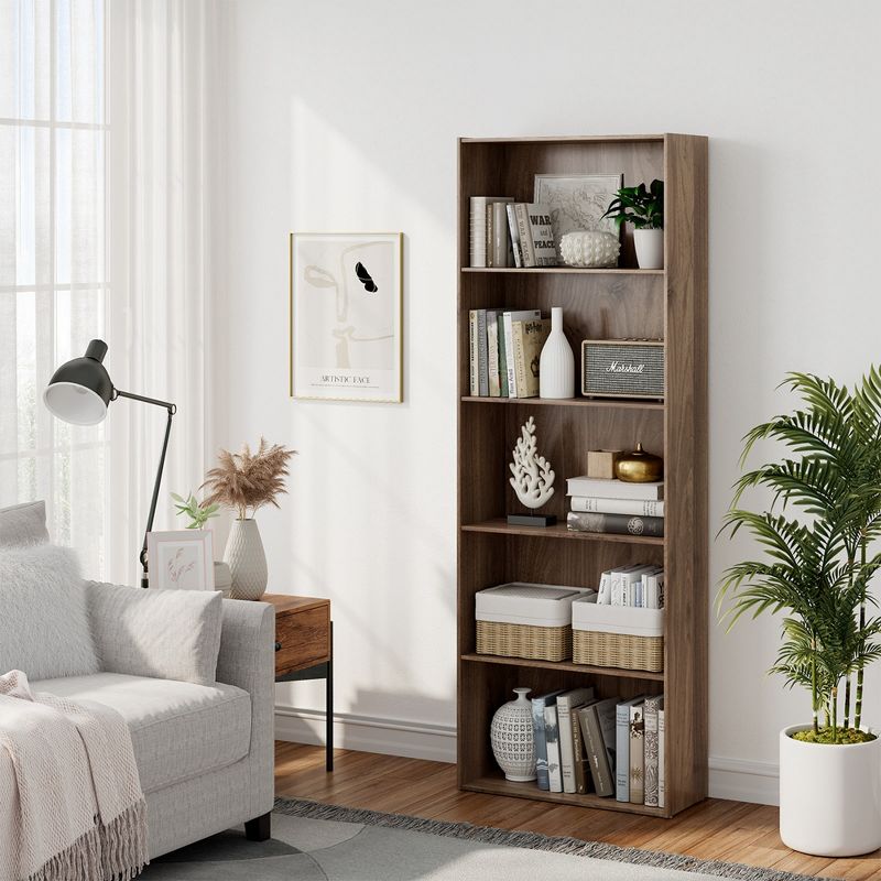 Costway 5-Shelf Storage Bookcase Modern Multi-Functional Display Cabinet Furniture Black/White/Walnut, 2 of 9