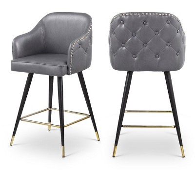 Meridian Furniture,Barbosa Grey Vegan Leather Counter/Bar Stool, Set of 2