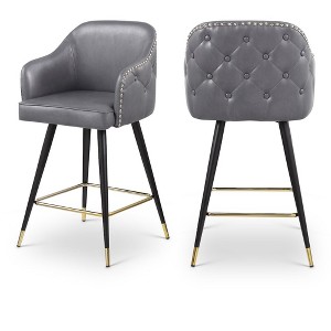 Meridian Furniture,Barbosa Grey Vegan Leather Counter/Bar Stool, Set of 2 - 1 of 4